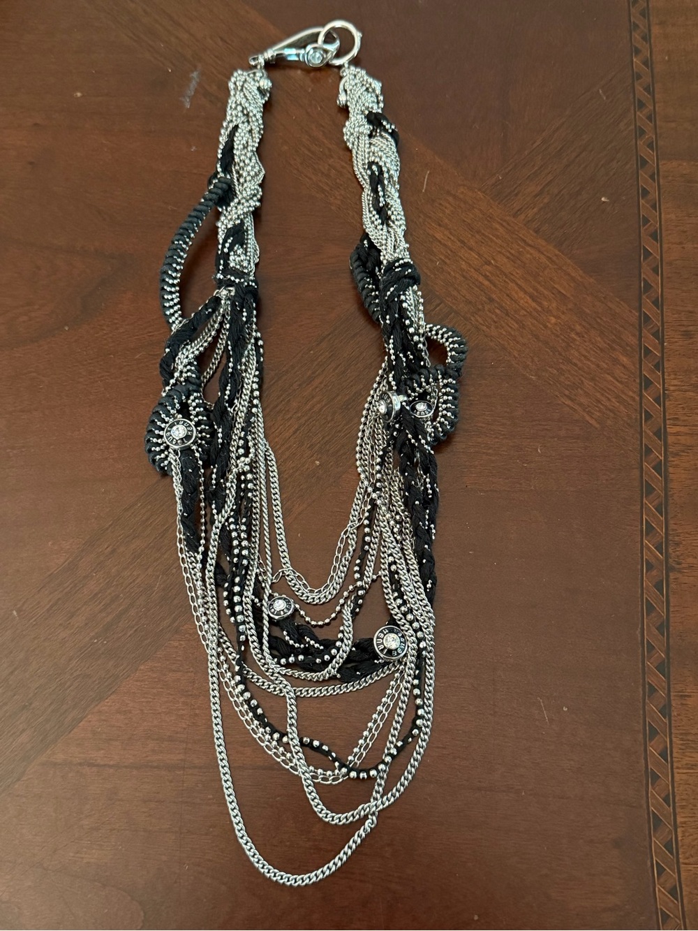 Henri Bendel Multi Strand Statement Silver & Black w/ Charms Leather Signed VGUC